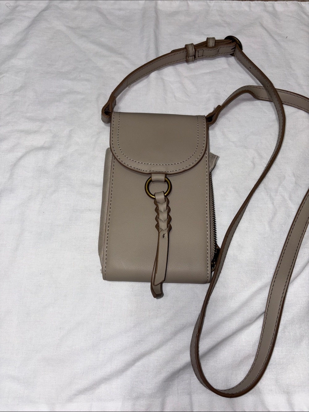 Maurices Taupe Crossbody Phone Bag with Braided Tassel